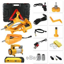 12V Electric Hydraulic Jack Tire Inflator Pump Impact Wrench Car Repair Tool Kit