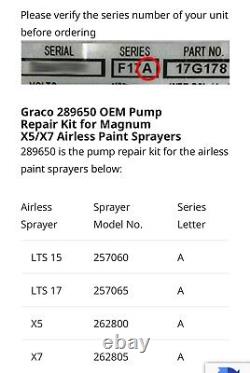 Graco 289650 OEM Pump repair kit for Magnum X5 X7 Airless sprayers