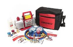 Kozyvacu AUTO AC Repair Complete Tool Kit with 1-Stage 3.5 CFM Vacuum Pump, M