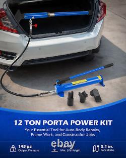 OMT 12 Ton Porta Power Hydraulic Jack Auto Body Frame Repair Kit Hand Pump