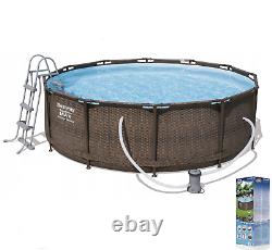 RATTAN SWIMMING POOL 366 cm 12FT Garden Round Above Ground Pool with PUMP SET